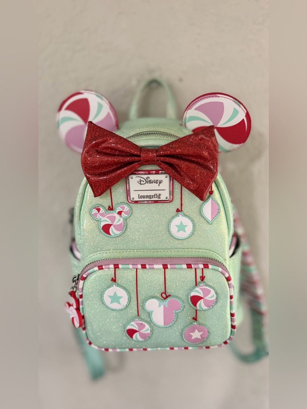 Loungefly Disney Minnie Holiday Peppermint Ornaments Mini Backpack